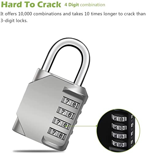 Combination-Lock 4 Digit Outdoors Waterproof Padlock Number Lock for School Gym Locker, Sports Locker, Fence, Gate, Shed,Toolbox, Case, Hasp Storage (Silver)