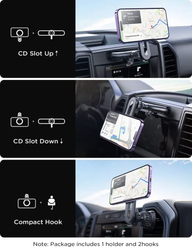 LISEN CD Phone Holder Mount for Car [2 Mounting Options] for CD MagSafe Car Mount, Adjustable iPhone 15 Car Mount CD Magnetic Phone Holder Mount for Car Fit for iPhone 15 Pro Plus Max Mini 14 13 12