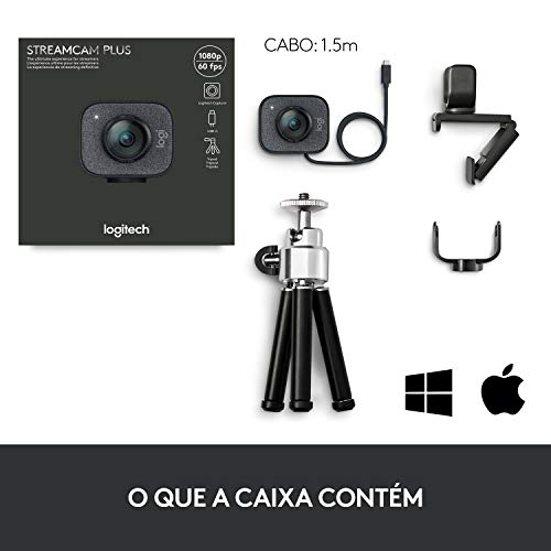 Logitech StreamCam Plus Webcam with Tripod Mount (Graphite), 1080p