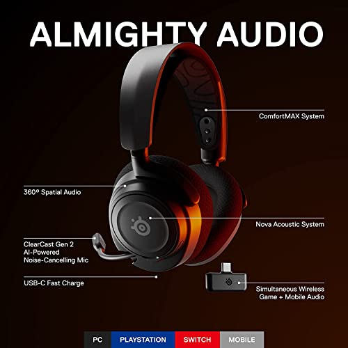 SteelSeries Arctis Nova 7 Wireless USB-C Multi-Platform Gaming Headset with Bluetooth for PC, PlayStation, Nintendo Switch & Android - 38 Hour Battery, Fast Charging, Noise-Cancelling Gen 2 Microphone