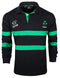 Malham Irish Shamrock Sprig Ireland Longsleeve Striped Rugby Ireland, Navy and Kelly Green, Large