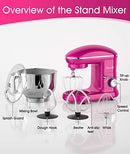 Facelle Stand Mixer, 1500W 6-Speed Tilt-Head Food Mixers Cake Mixer Kitchen Electric Stand Mixer with 6L Stainless Steel Bowl, Dough Hook, Flat Beater, Whisk, Splash Guard, for Baking (Pink Purple)