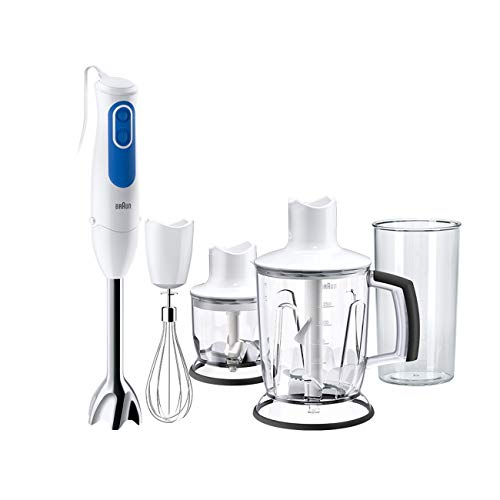 Braun Household MultiQuick 3, Hand Blender with Chopper & Whisk, MQ3045 Aperitive, White/Blue