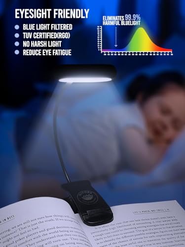 Late-Night Reading Book Light by MITHRA - 14 Led Reading Light for Kids Bed - 20 Modes Eye-Care Touch Lamp - USB Rechargeable - Rotating 360° Metal Study Lamp for Magazines, Kindle