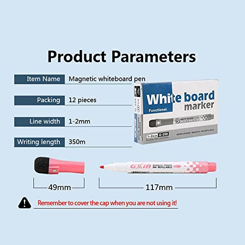 Whiteboard Pens Whiteboard Markers Dry Wipe Markers - Low Odor Magnetic Dry Erase Markers With Erasers - Fine Tip Dry Erase White Board Marker for Office Accessories Weekly Planner - Pack of 12