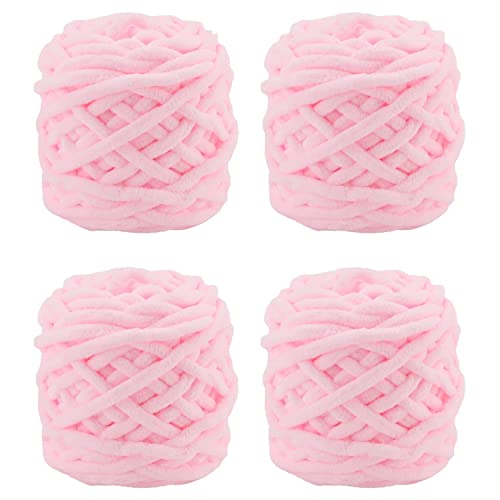 Soft Cotton Knitting Yarn 4 Packs, Fluffy Cotton Yarn Perfect for Soft Throw and Baby Blankets, Arm Knitting, Crocheting and DIY Crafts (Pink)