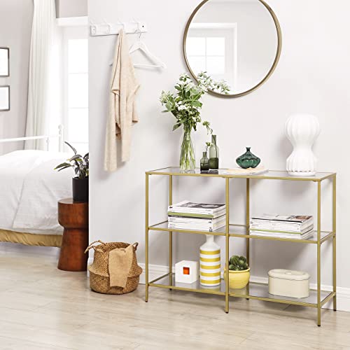 Vasagle Console Table, 3-Tier Tempered Glass Sofa Table, Modern Storage Shelf, Sturdy, Easy Assembly, for Living Room, Bedroom, Kitchen, Golden