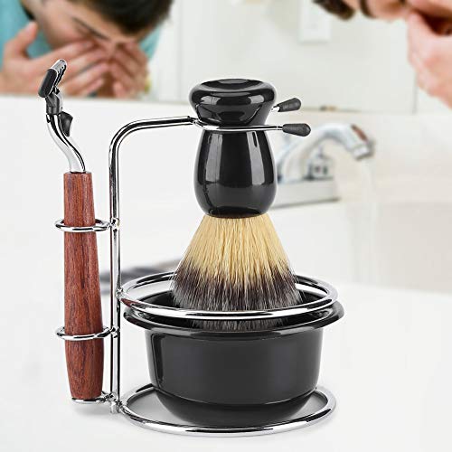 Shaving Razor Kit, 4Pcs Shaving Kit Manual Razor + Stainess Steel Stand Holder + Brush + Bowl Set, Best Fathers Day Gift