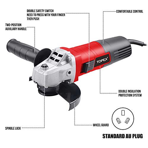 Heavy Duty TOPEX 900W 125mm 5” Angle Grinder Tool with Side Handle Protection Switch Safety Guard