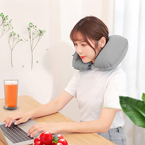 Inflatable Travel Neck Pillow for Airplane Portable U Shaped Neck Support Sleeping Travel Pillow, Blow Up Pillow by Press to Inflate for Trave,Office,Car and Train