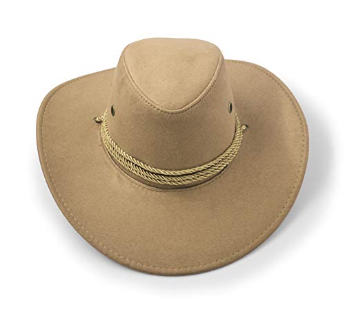 UltraKey Cowboy Hat, Sun Hat Faux Felt Leather Suede Travel Cap Western Hat Outdoor Sun Protect Beige