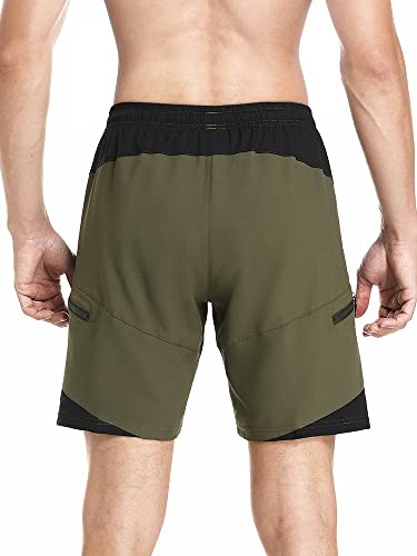 ARSUXEO Mens Mountain Bike Shorts MTB Shorts with Liner Padded Biking Cycling Shorts Loose Fit Lightweight, Army Green, X-Large