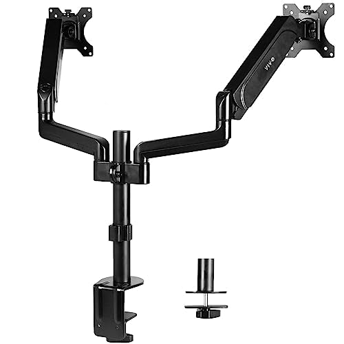 VIVO Dual Arm Computer Monitor Desk Mount with Pneumatic Height Adjustment, Full Articulation, Vesa Stand with C-Clamp and Grommet, Holds 2 Screens Up to 32 Inches (Stand-V002K)