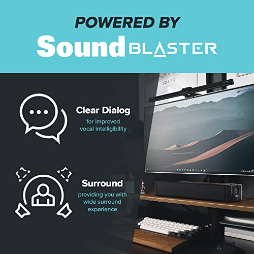 Creative Stage SE Under-Monitor Soundbar with USB Digital Audio and Bluetooth 5.3, Clear Dialog and Surround by Sound Blaster