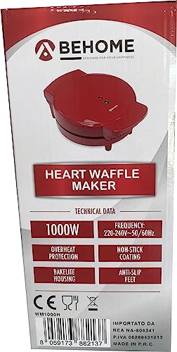 1000W White and Red Non-Stick Waffle Maker with Non Slip Feet