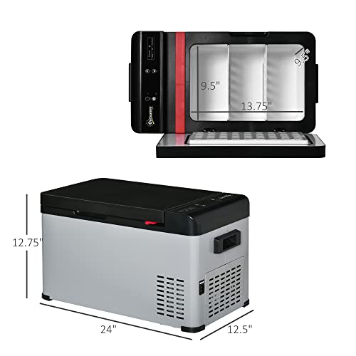 Outsunny 12 V Car Fridge, 3 Zone 21 Quart Portable Compressor Electric Cooler with Seat Belt Slot, Fridge Freezer, -7.6 °F (-22 °C), for Camping, Truck, RV, Travel, Boat, Outdoor and Home Use