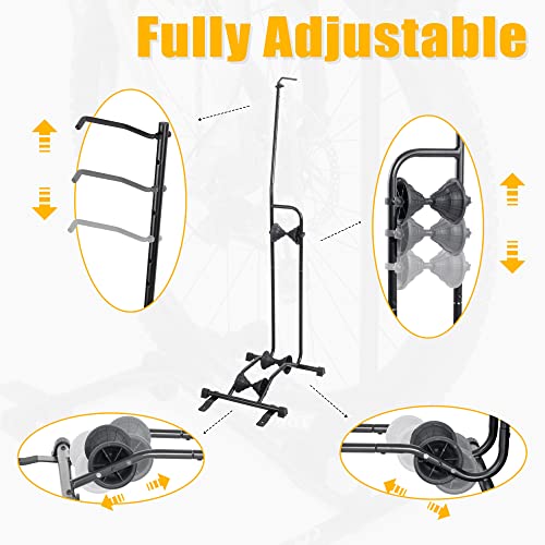 CyclingDeal Upright Bike Stand - for Fat Bikes MTB Road Bikes with up to 4" Tire Width - Premium Quality Vertical & Horizontal Adjustable Bicycle Floor Parking Rack - Wheel Sizes up to 29”