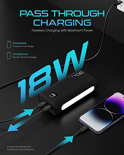 Zyron Power Bank 30000mah, 20W USB C Fast Charge Battery Bank, 90 Hours Flash Light, High Capacity External Battery Pack, Portable Charger for iPhone 14 13 12 11 Pro Max Mini Samsung Switch (BLK)