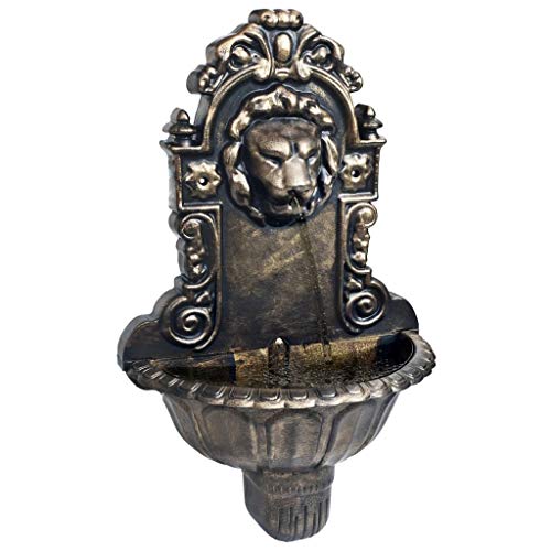 vidaXL Indoor Wall Fountain with Lion Head Design, Made of Durable Plastic, Comes with Smooth-Running Water Pump and Hose - Bronze