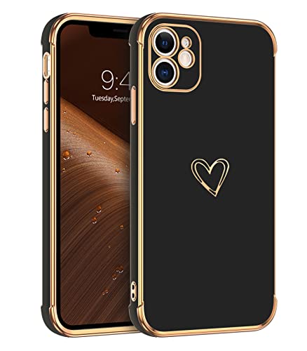 GUAGUA Case for iPhone 11, iPhone 11 Cases Cute Heart Pattern Soft TPU Plating Cover for Women Girls with Camera Protection & 4 Corners Shockproof Protection Phone Cases for iPhone 11 6.1" Black