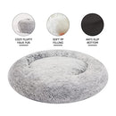 Bedfolks Calming Donut Cat Bed, 60CM Round Fluffy Dog Beds for Small Dogs & Cat Beds for Indoor Cats, Washable Anti-Anxiety Plush Puppy Bed（Dark Grey, Small