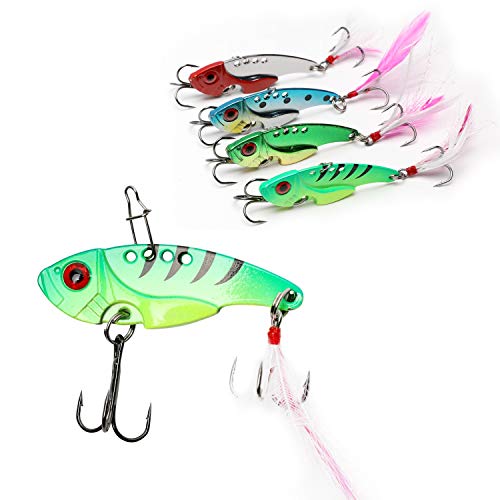 WANBY Proven Explosive Color Special Spinner Spoon Swimbait Vibrating Jigging Freshwater Saltwater Fishing Lures with Hook Fishing Tackle for Trout Bass Salmon（4Pcs）