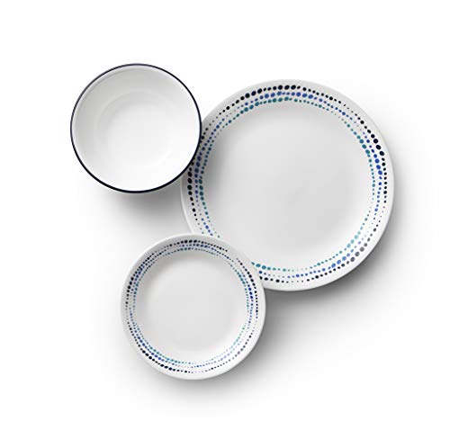 Corelle Ocean Blues Dinnerware Set, 18 piece, 6 x 26cm Dinner Plate, 6 x 17cm Bread & Butter Plate, 4 x 532mL Soup/Cereal Bowl