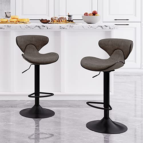 HERA'S PALACE PU Leather Adjustable Swivel Bar Stools Set of 2, Counter Height Swivel Stool with Footrest and Back, Comfortable & Stable, Modern Bar Chairs for Bar, Cafe, Kitchen