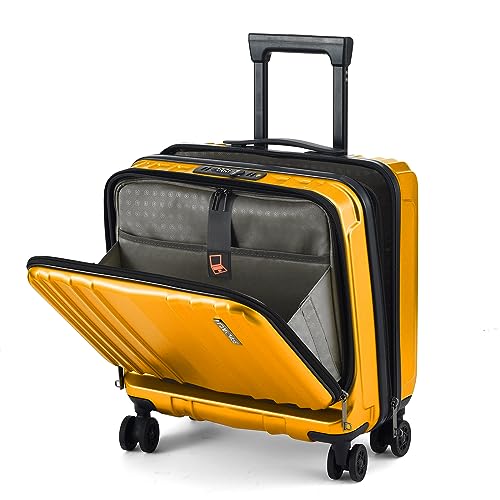 TydeCkare 16" Carry on Luggage with 2 Laptop Compartments, Lightweight Hardshell ABS+PC Suitcase with Dual Control TSA Lock, YKK Zipper, 4 Spinner Silent Wheels, for Business Travel, Orange