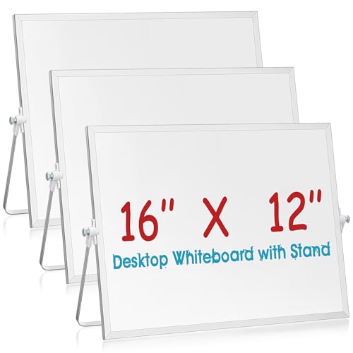 3 Pcs Dry Erase Whiteboard 16" x 12" Desktop Whiteboard Calendar Double Sided Magnetic White Board Dry Erase Board with Stand Portable Planning Boards for Home Office School to Do List (White Frame)