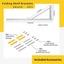 DAWNTREES Folding Shelf Brackets,24 Inch Heavy Duty, 2 Pcs Shelf Brackets, 304 Stainless Steel L Type Shelves, Floating Shelf Bracket, Metal Shelf Brackets On Wall。