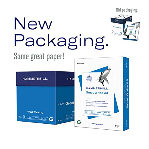 Hammermill Printer Paper, Great White 30% Recycled Paper, 8.5 x 11-3 Ream (1,500 Sheets) - 92 Bright, Made in The USA, 086820C