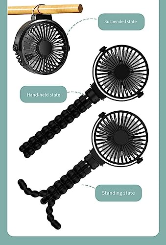 Battery Operated Portable Fan with Octopus Tripod, USB Rechargeable Personal Handheld Fan for Stroller, Car Seat, Outdoors, Camping - Black