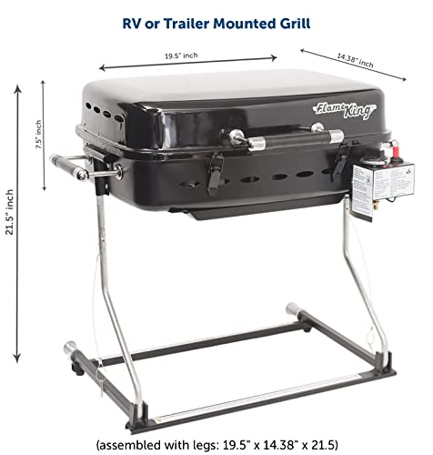 Flame King RV Mounted BBQ - Motorhome Gas Grill - 214 Sq Inch Cooking Surface - Adjustable Flame Controller