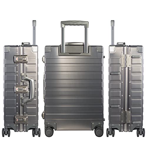 Travelking All Aluminum Luggage Multi-size Hard Shell Luggage Case Carry On Spinner Suitcase 20"-28", Metallic, 28"