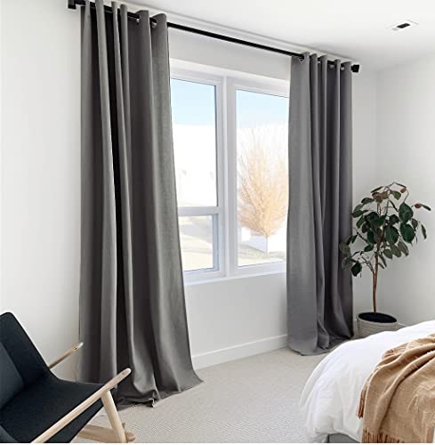 100% Blackout Curtains 90 Inches Long,Linen Blackout Curtains 90 Inch Length 2 Panels Set,Thermal Insulated Full Light Blackout Curtains for Bedroom/Living Room,90" W x 90" L 2 Panels,Darkgrey