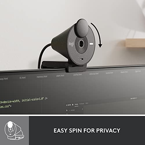 Logitech Brio 300 Full HD Webcam with Privacy Shutter, Noise Reduction Microphone, USB-C, Ceritified for Zoom, Microsoft Teams, Google Meet, Auto Light Correction - Graphite