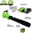 Greenworks 40V Axial Blower (450 CFM / 120 MPH), 4Ah USB Battery and Charger, BL40B411