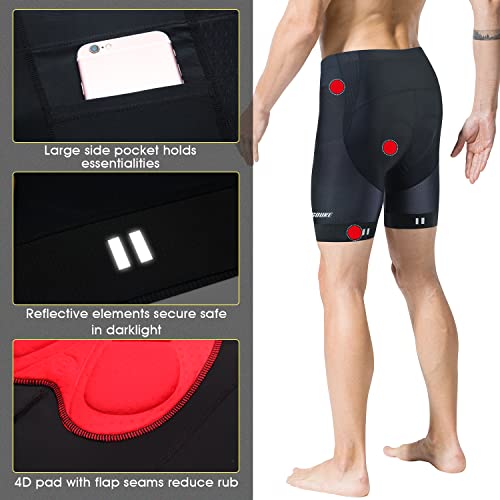 SOUKE Men's Cycling Shorts Padded 4D Bike Biking Half Pants Bicycle Riding Quick-Dry Tights with Pocket Black