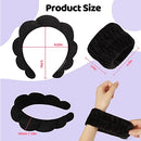 ZANZER Makeup Headband for Women, Soft Sponge Spa Headband and Wrist Washband Set Black Skincare Headbands for Face Washing, Shower, Makeup Removal(Black)