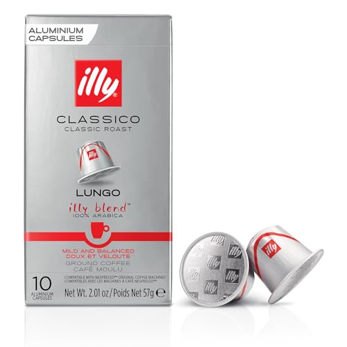 Illy Espresso Single Serve Coffee Compatible Capsules, 100% Arabica Bean Signature Italian Blend, Classico Lungo Medium Roast, 10 Count