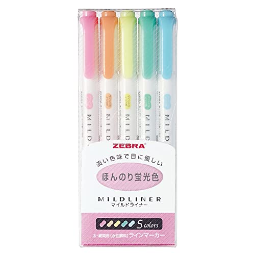 Zebra Highlighter Mildliner, 5 Color Set (WKT7-5C)