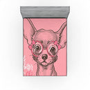 Ambesonne Dog Fitted Sheet, Girl Chihuahua Sketch Illustration Words Fashion Glasses Ribbons Puppy, Soft Decorative Fabric Bedding All-Round Elastic Pocket, Full Size, Green Pink