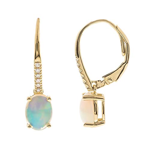 Gin & Grace 14K Yellow Gold Natural Ethiopian Opal Earrings With Diamonds For Women