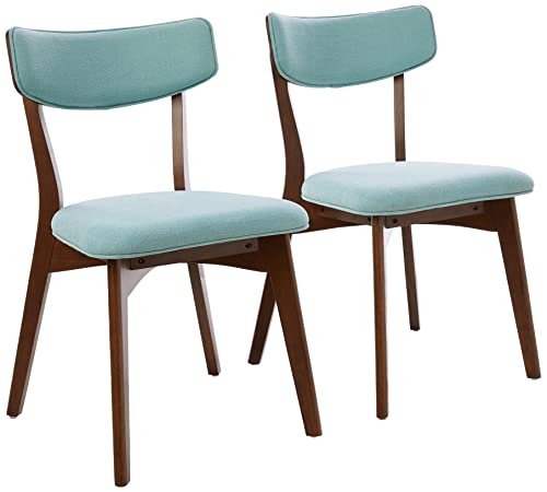 Christopher Knight Home Abrielle Mid-Century Modern Fabric Dining Chairs with Natural Walnut Finished Rubberwood Frame, 2-Pcs Set, Mint/Natural Walnut