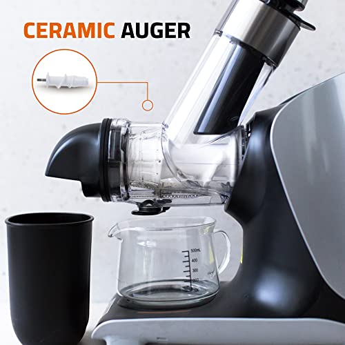 Optimum H3000 2nd Gen - Horizontal Slow Quiet Masticating Cold Press Juicer, 70 RPM, 7.6 cm Extra Large Chute, Ceramic Auger, 300W, Lifetime Motor Warranty (Silver)