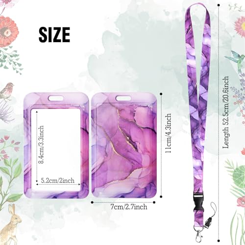 Hianjoo Badge Holder Retractable with Lanyard, ID Card Holder with Belt Clip Retractable Reel Neck Lanyard for Students Office Staff, Purple Marbling