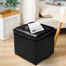 Giantex 40CM Cube Ottoman, Pouffe Storage Box Lounge Seat Footstools w/Hinge Top & Bottom Feet, Square Storage Ottoman Footrest Stool for Home Living Room Bedroom, 40 x 40 x 40CM (Black)