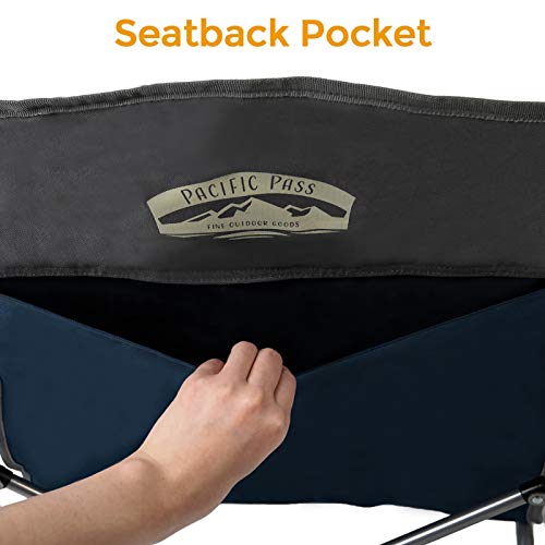 Pacific Pass Lightweight Camp and Beach Chair w/Built-in Cup Holder, Includes Carry Bag - Navy/Gray