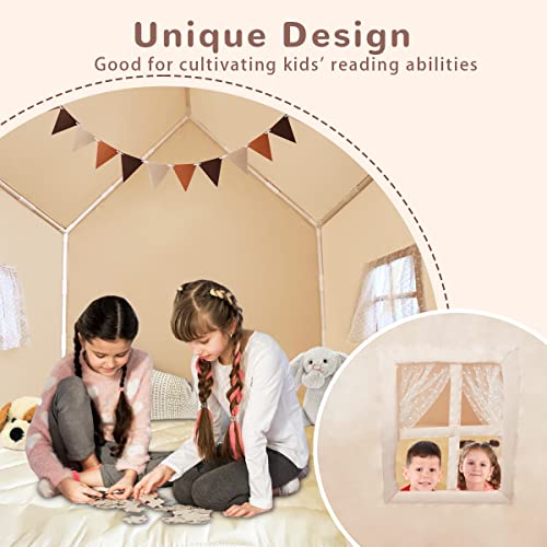 Umbalir Large Kids Tent, Kids Indoor Play Tent with Mat, Lights and Banner, Tents for Kids Indoor Outdoor Playhouse with Windows, Toddler Tent for Boys Girls, 60x36x53
